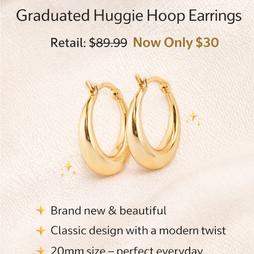 14 K yellow gold plated graduated hoop earring 20 mm